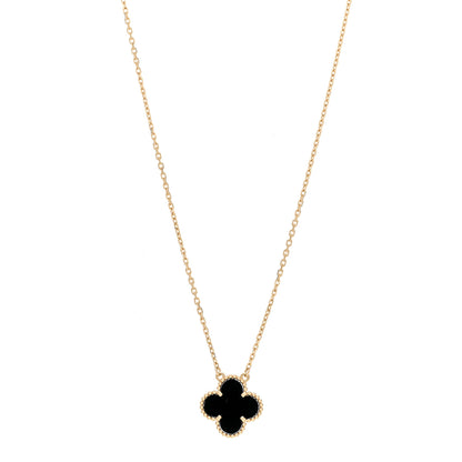 Van Cleef & Arpels 18K Yellow Gold Black Onyx Vintage Alhambra Pendant Necklace 1 of 6