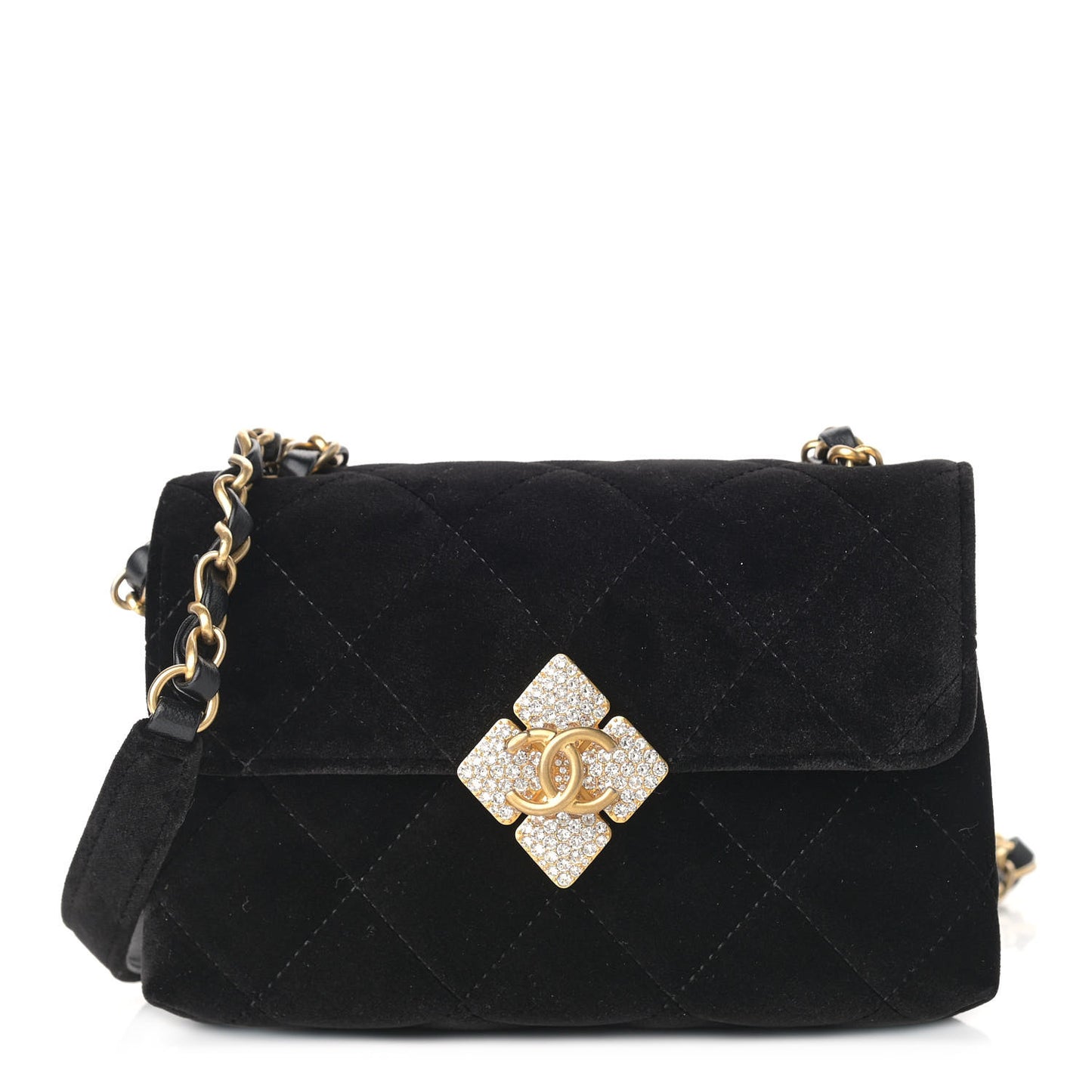 Velvet Strass Diamond Lock Flap Black