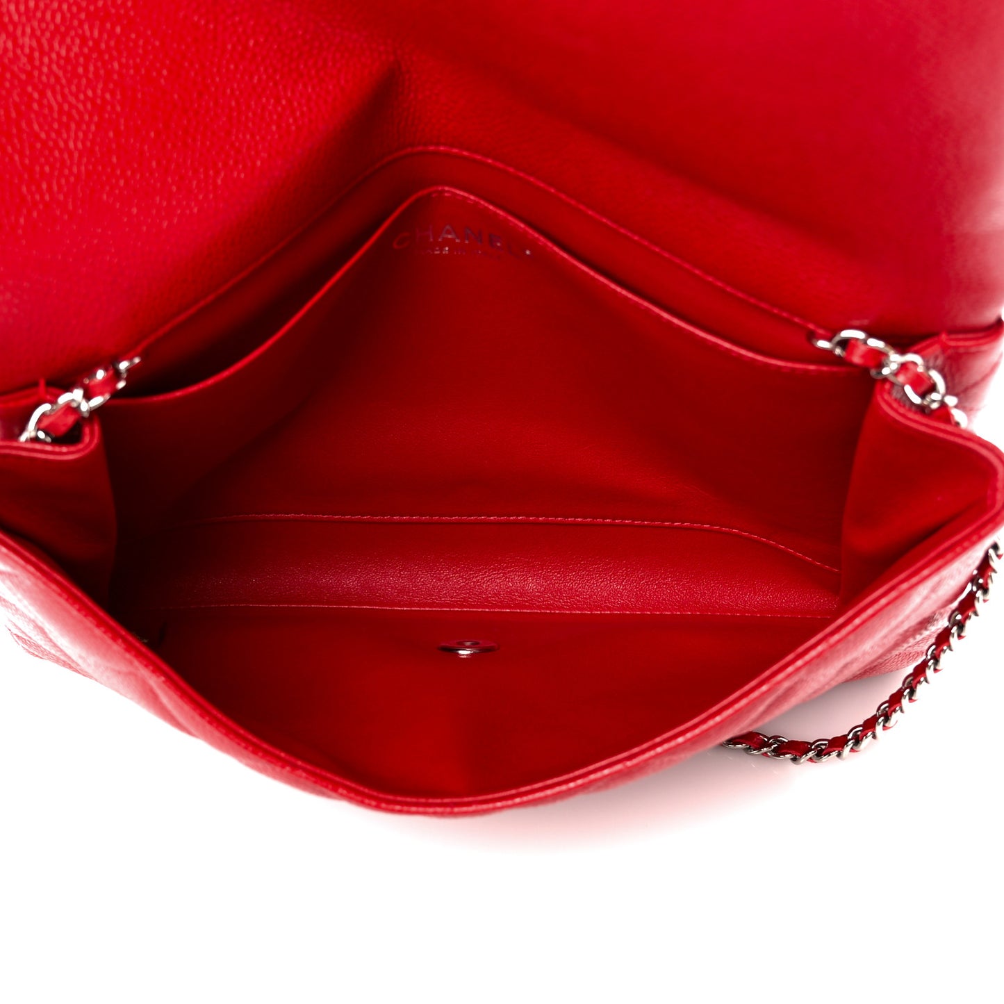 Caviar Quilted Clutch With Chain Flap Red