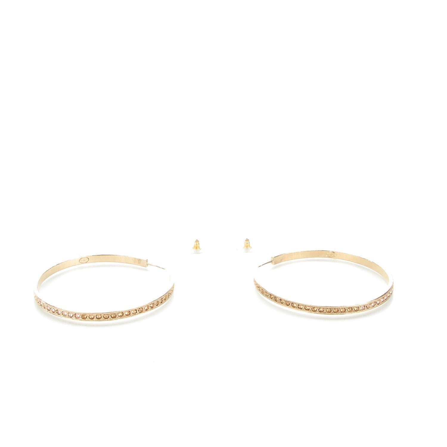 Chanel Crystal CC Hoop Earrings Gold Pale Pink 2 of 6