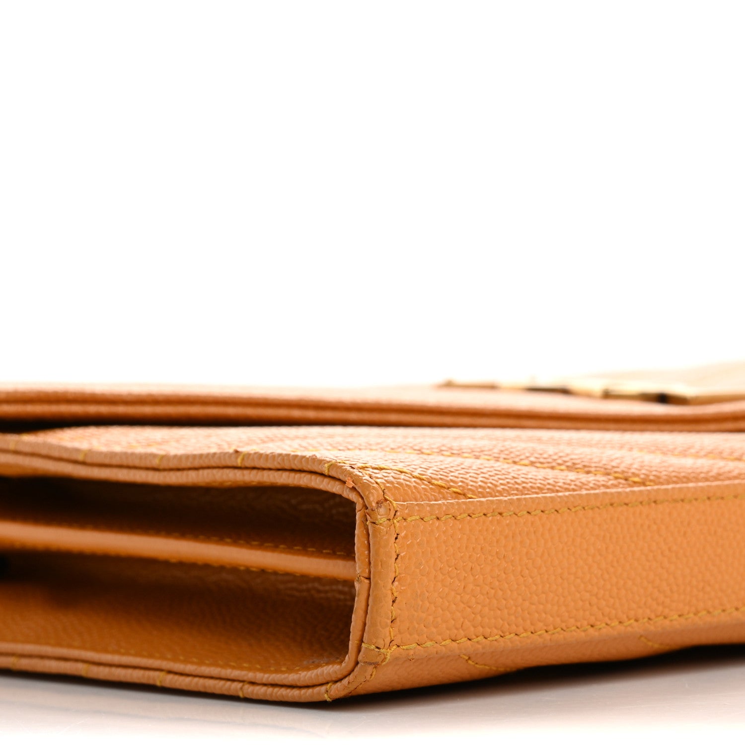 Saint Laurent Grain De Poudre Matelasse Chevron Cassandre Chain Wallet Senape Yellow 8 of 20