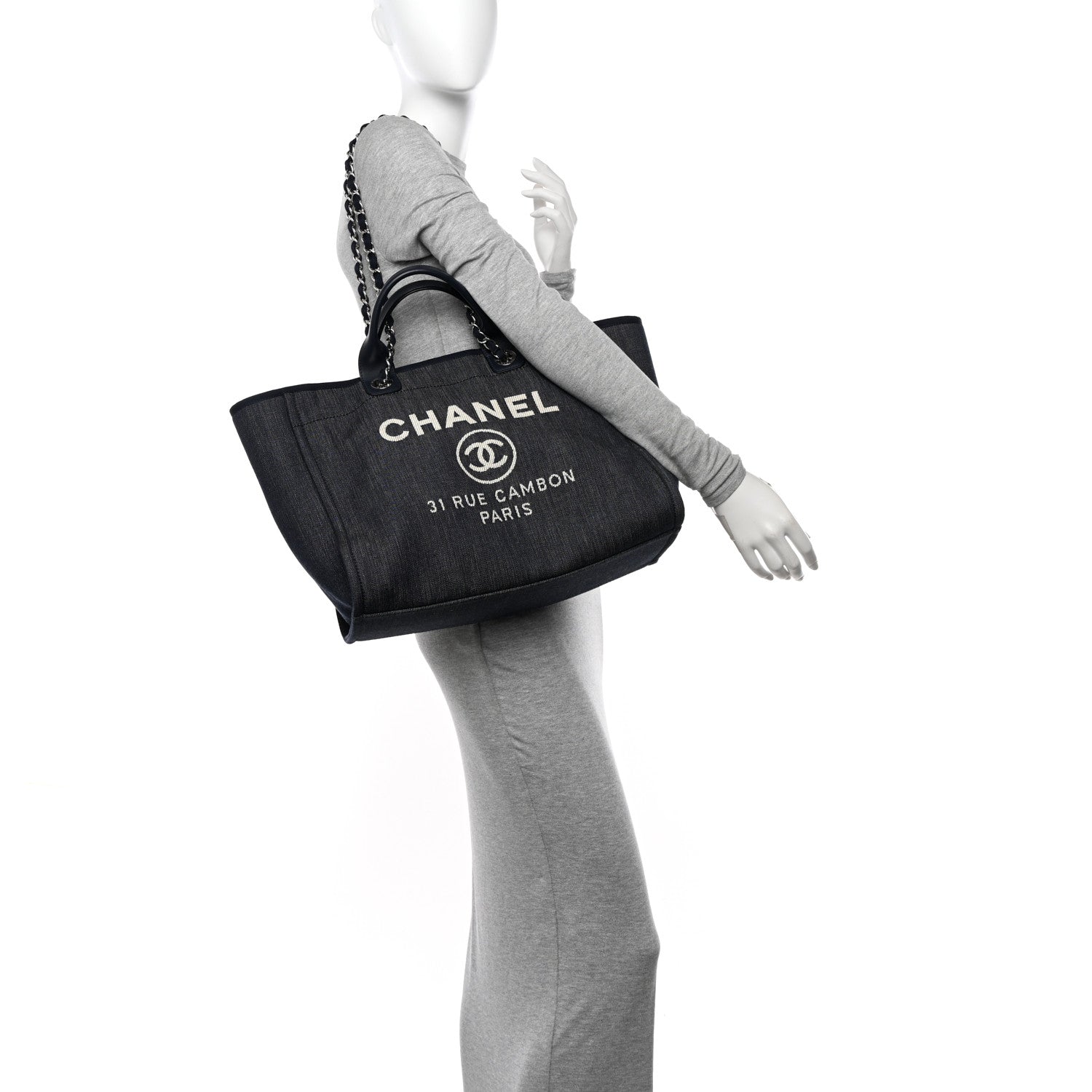 Chanel Denim Large Deauville Tote Dark Blue 2 of 11