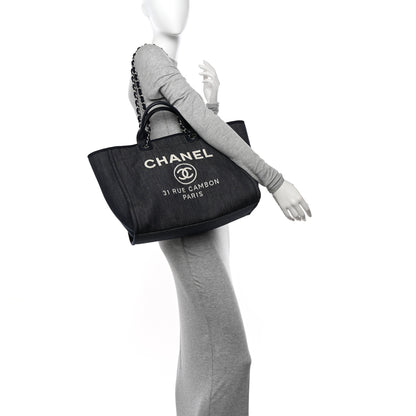 Chanel Denim Large Deauville Tote Dark Blue 2 of 11