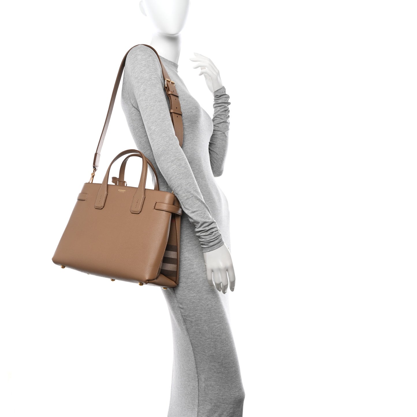 Derby Calfskin House Check Medium Banner Tote Camel