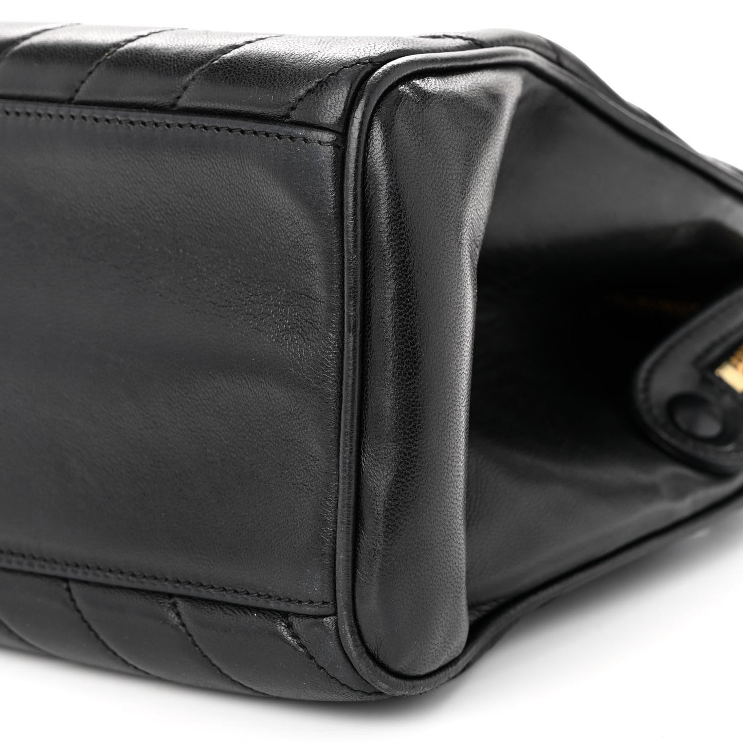 Lambskin Chevron Quilted Top Handle Bag Black