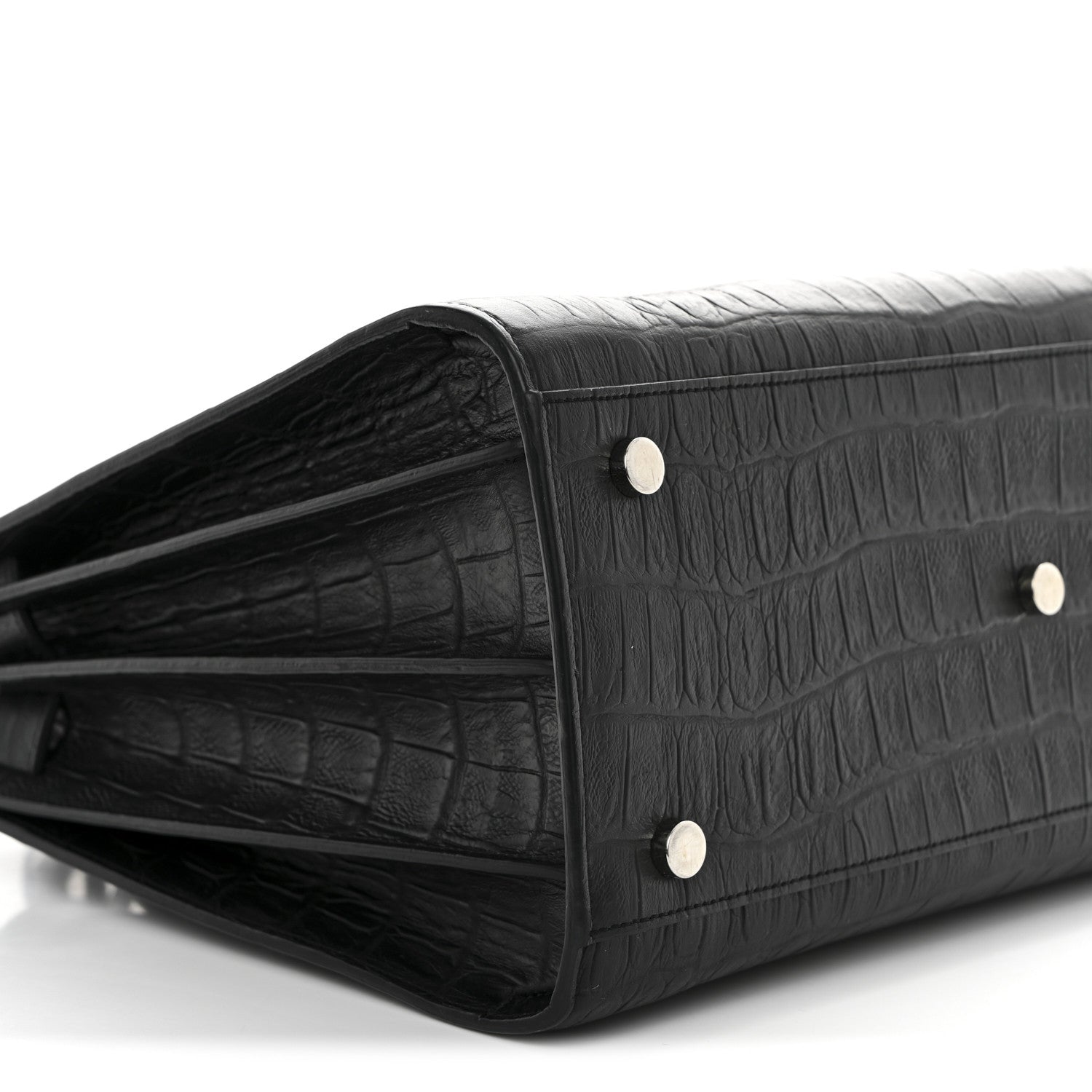 Saint Laurent Calfskin Crocodile Embossed Small Sac de Jour Black 8 of 9