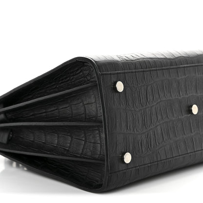 Saint Laurent Calfskin Crocodile Embossed Small Sac de Jour Black 8 of 9