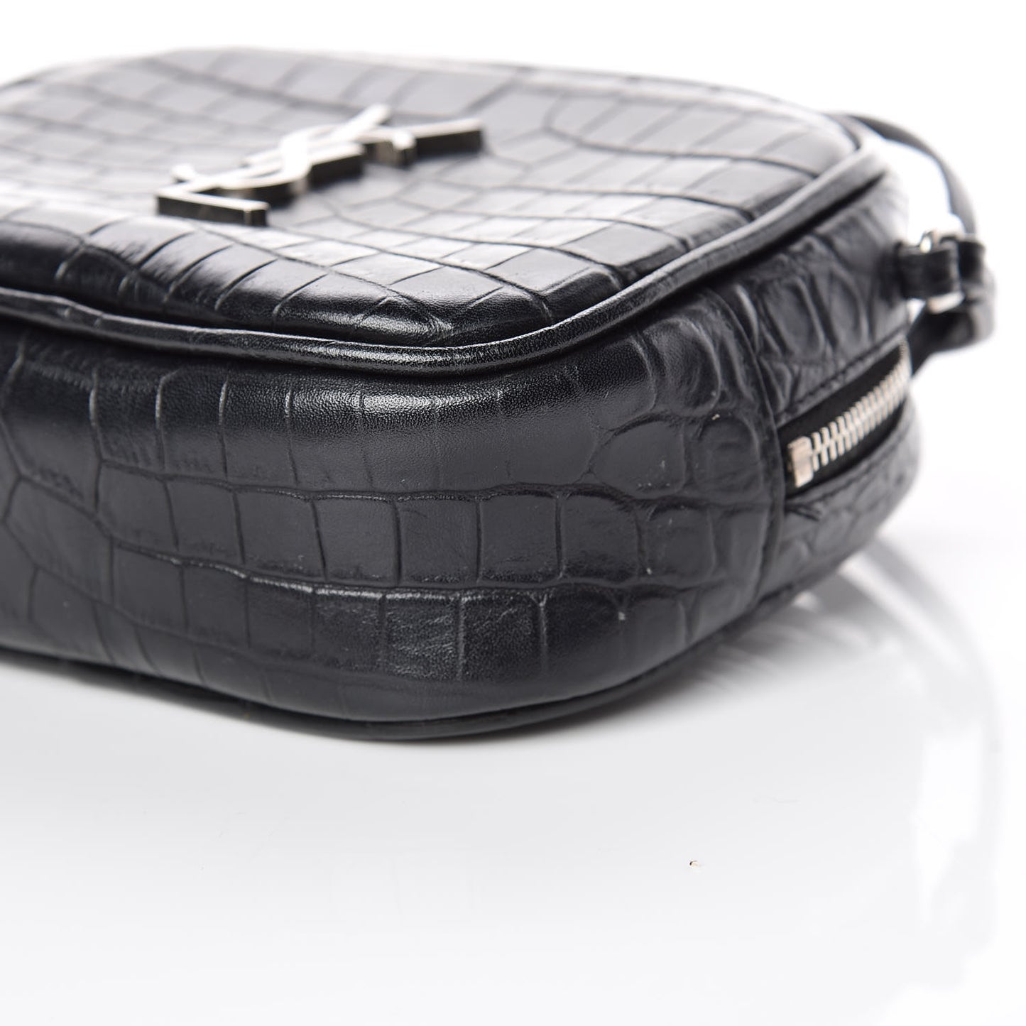 Calfskin Crocodile Embossed Monogram Blogger Bag Black
