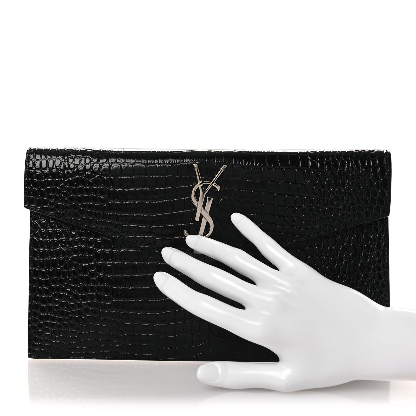 Calfskin Crocodile Embossed Uptown Monogram Pouch Black