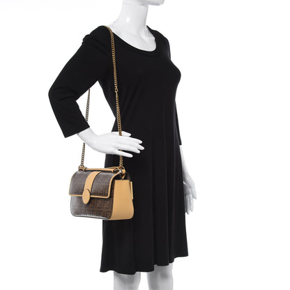 Fendi Vitello Grace Glazed Fabric FF 1974 Double F Shoulder Bag Alchemy Mogano Panna 2 of 6