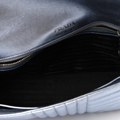 Prada Nappa Impunture Diagramme Medium Chain Flap Shoulder Bag Silver 5 of 10