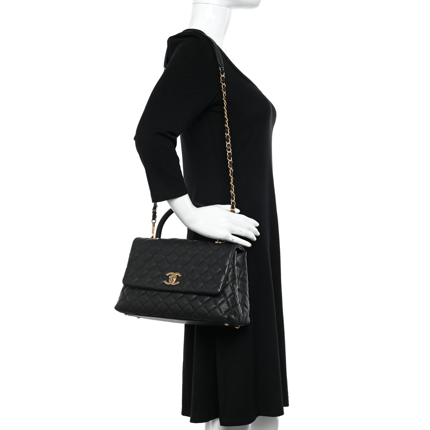 Caviar Quilted Small Coco Handle Flap Black