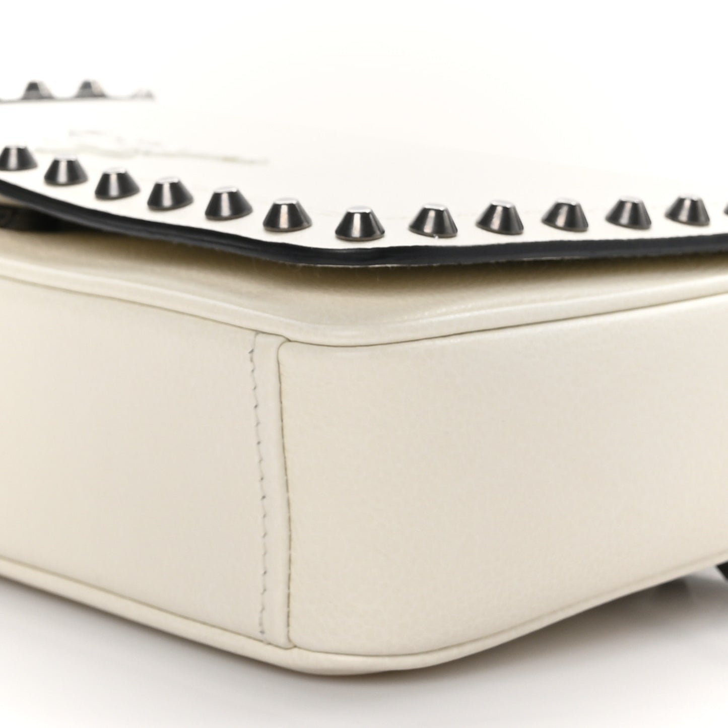 Glace Calfskin Studded Crossbody White