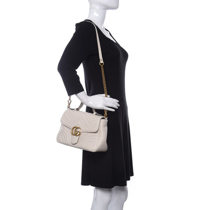 Gucci Calfskin Matelasse Small GG Marmont Top Handle Shoulder Bag White 2 of 8