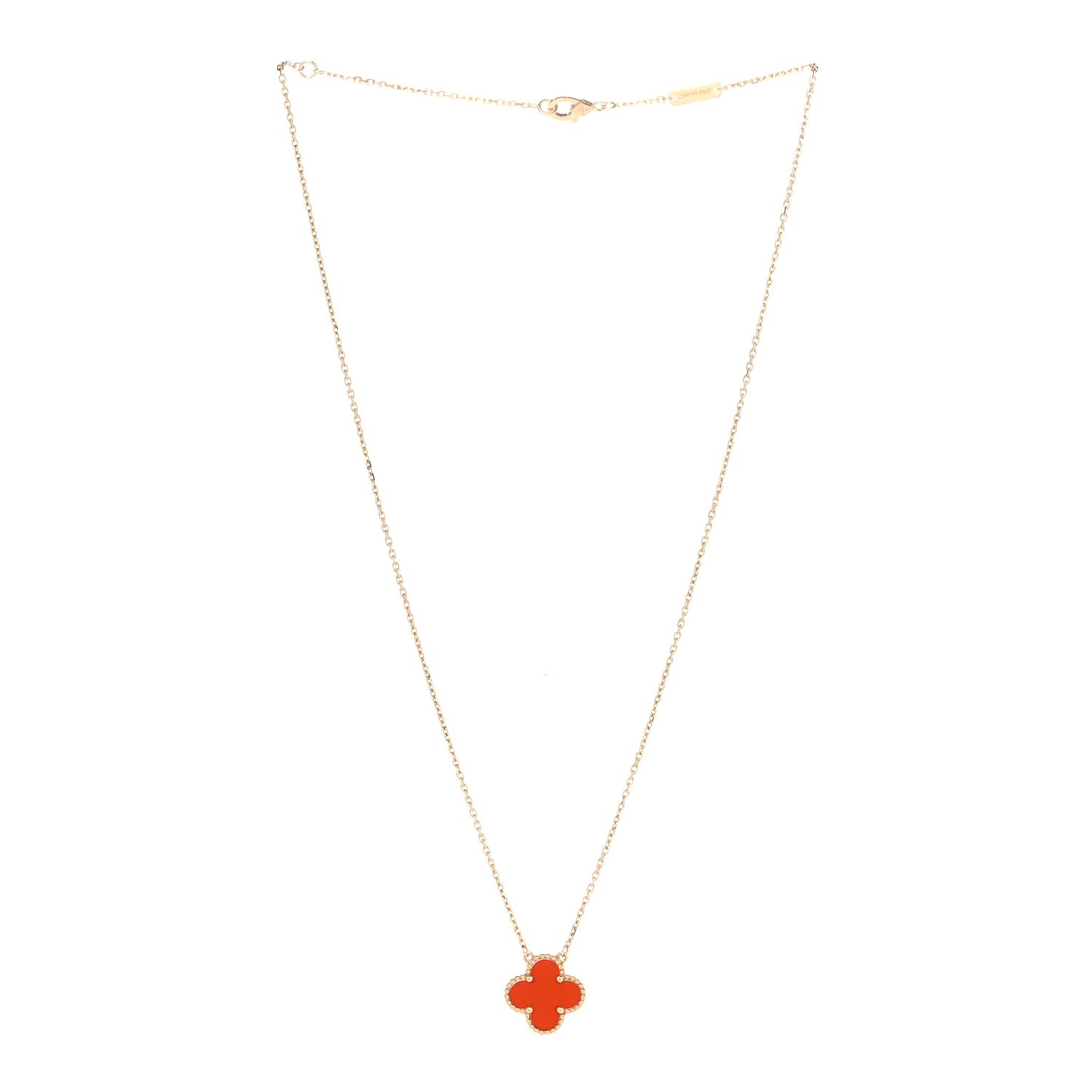 18K Yellow Gold Carnelian Vintage Alhambra Pendant Necklace