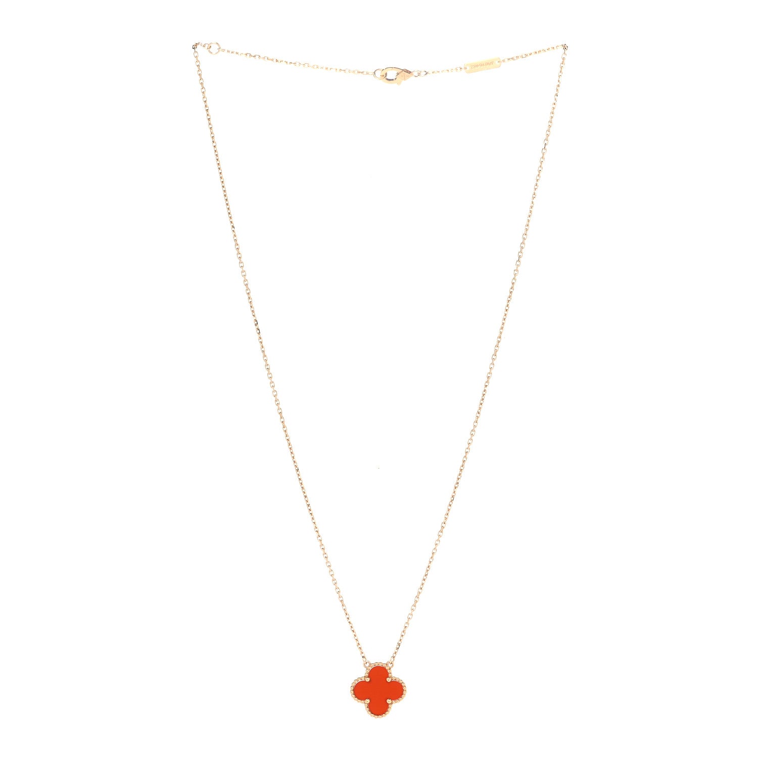 Van Cleef & Arpels 18K Yellow Gold Carnelian Vintage Alhambra Pendant Necklace 2 of 7
