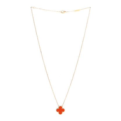 Van Cleef & Arpels 18K Yellow Gold Carnelian Vintage Alhambra Pendant Necklace 2 of 7