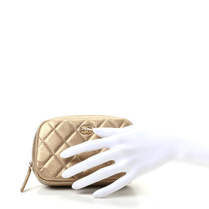 Chanel Metallic Calfskin Quilted Small Curvy Pouch Cosmetic Case Gold 2 of 7