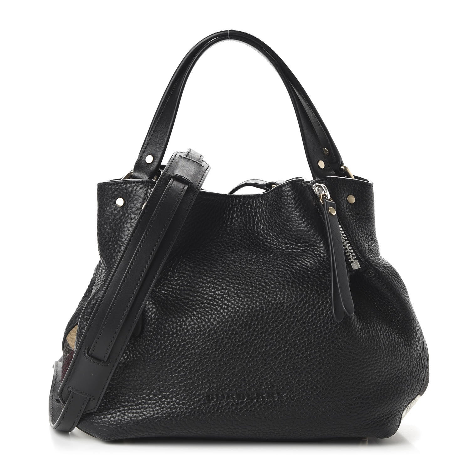 Burberry Grainy Calfskin House Check Small Maidstone Black 1 of 11
