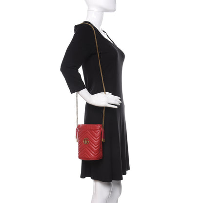 Gucci Calfskin Matelasse Mini GG Marmont 2.0 Bucket Bag Hibiscus Red 2 of 9