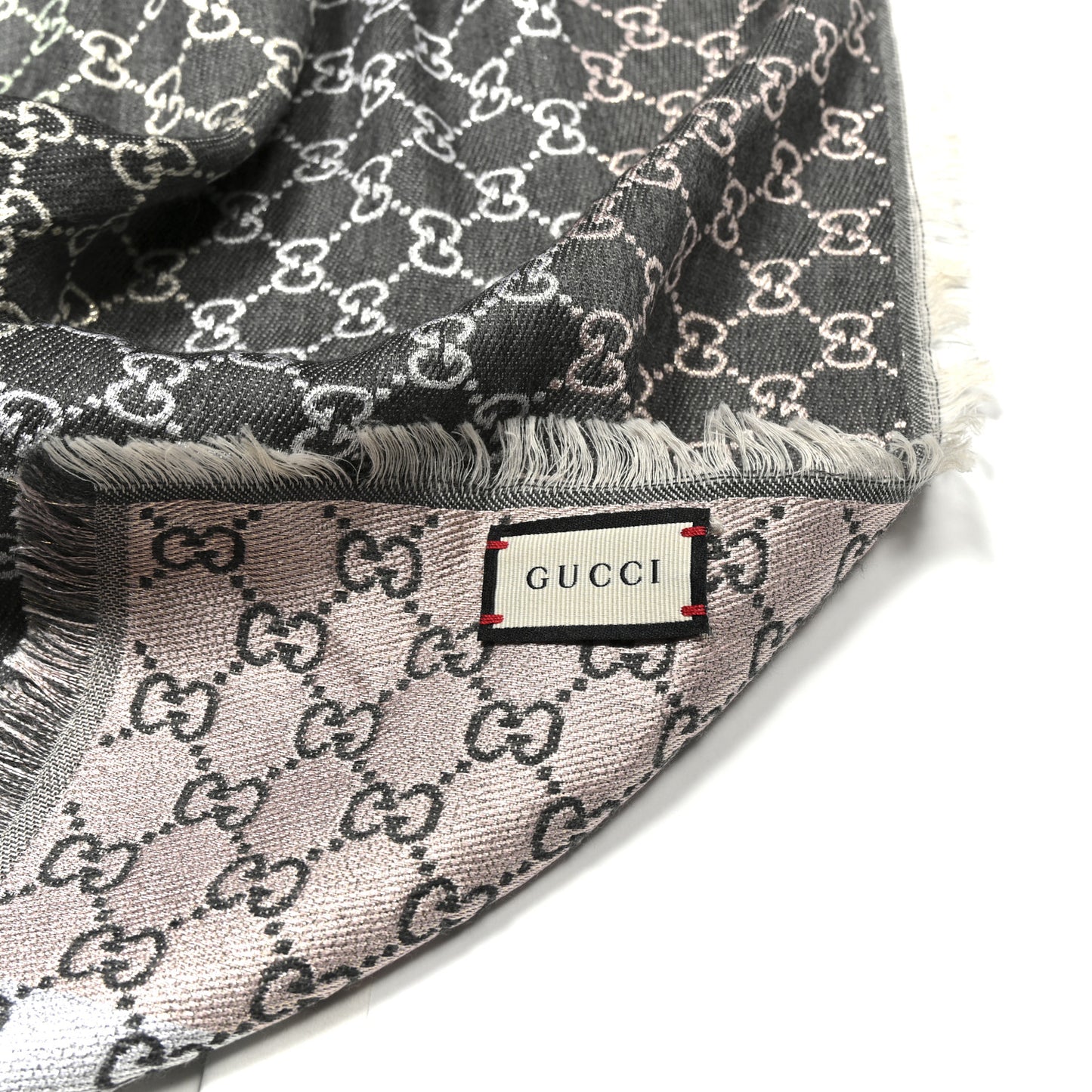 Viscose Cotton Silk Jacquard GG Monogram Shiny Summer Square Shawl Lead Multicolor