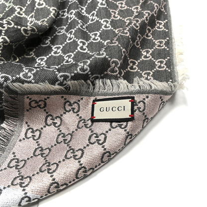 Gucci Viscose Cotton Silk Jacquard GG Monogram Shiny Summer Square Shawl Lead Multicolor 2 of 3