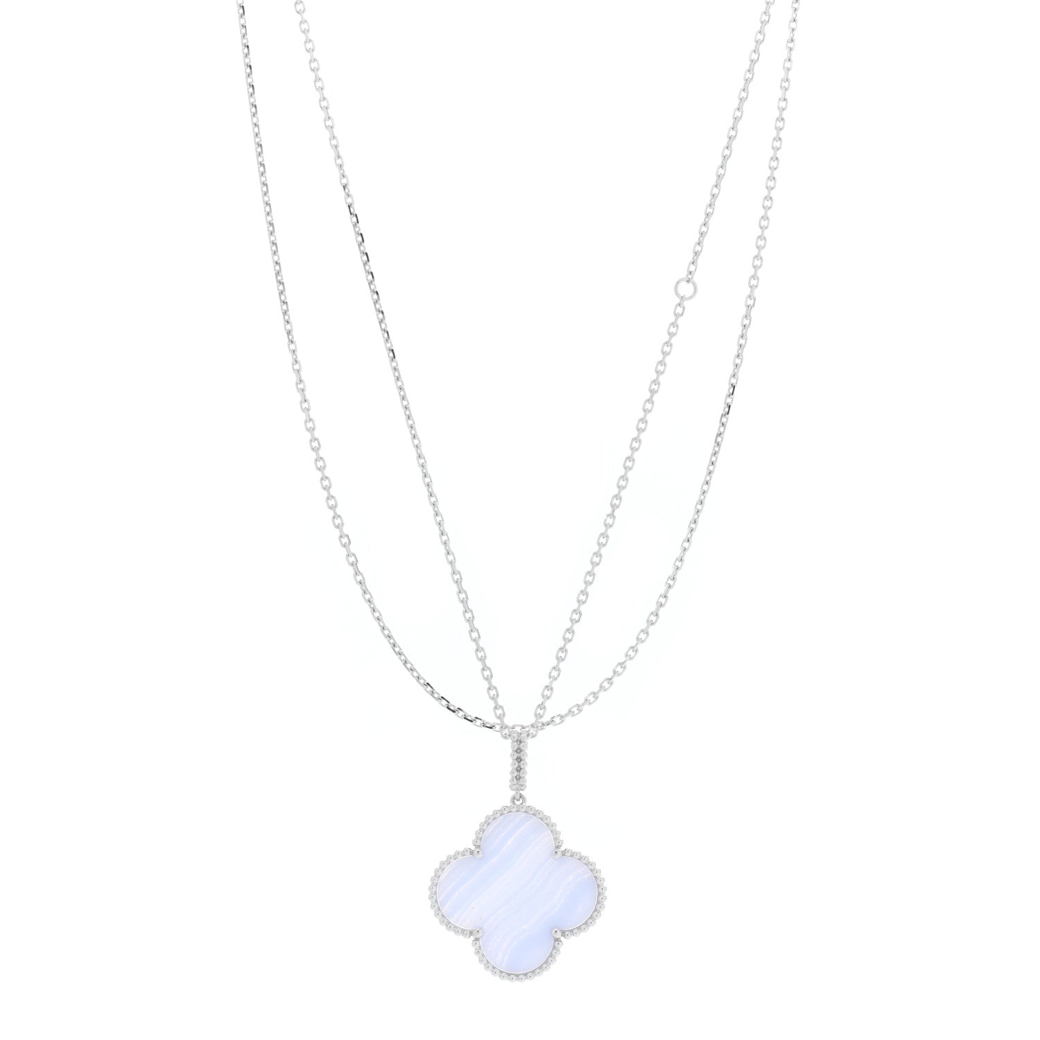 Van Cleef & Arpels 18K White Gold Chalcedony Magic Alhambra Pendant Long Necklace 1 of 5