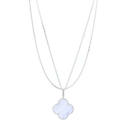 Van Cleef & Arpels 18K White Gold Chalcedony Magic Alhambra Pendant Long Necklace 1 of 5