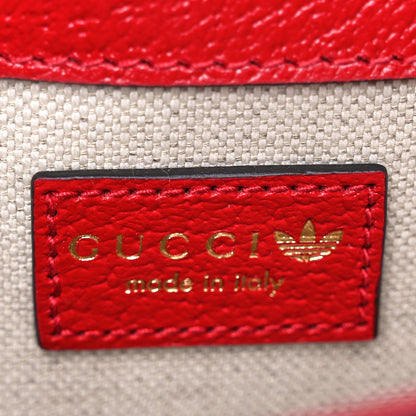 Gucci X ADIDAS Textured Dollar Calfskin Web Trefoil Mini Horsebit 1955 Shoulder Bag Hibiscus Red Off White 6 of 10
