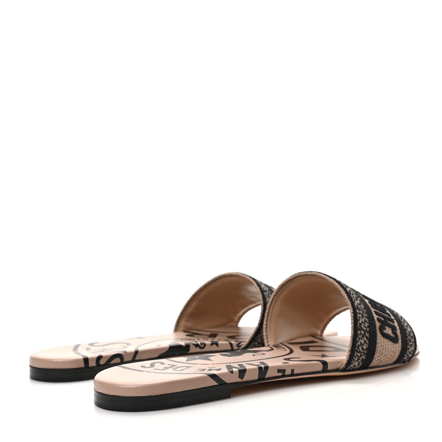 Christian Dior Canvas Union Embroidered Dway Flat Slide Sandals 40.5 Fard Black 4 of 9