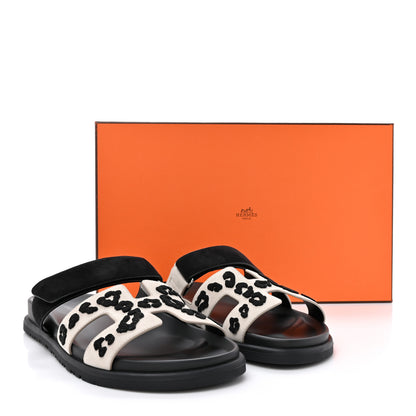 Hermes Suede Goatskin Womens Leopard Chypre Sandals 40 Beige Esquisse Black 9 of 9