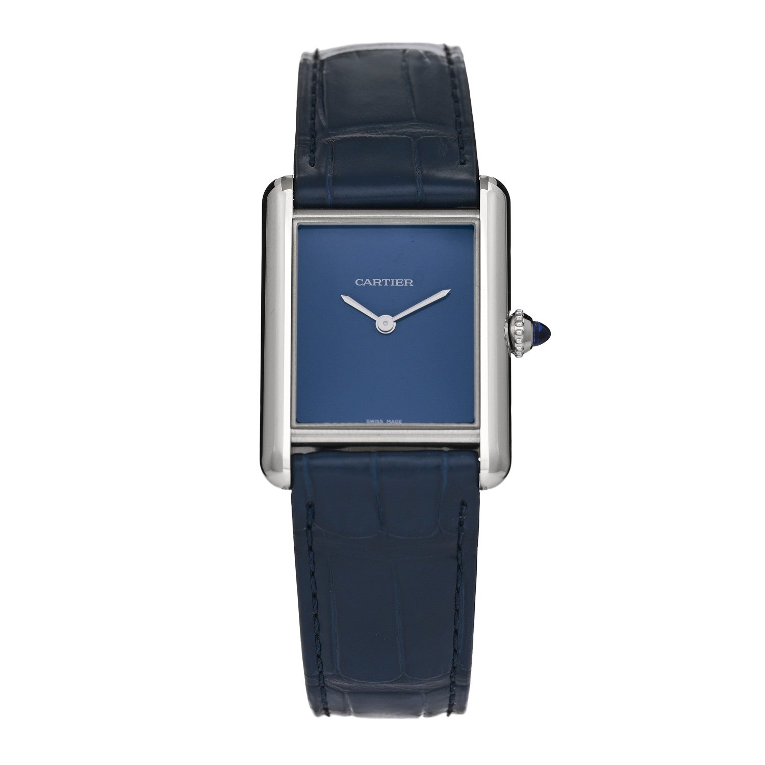Cartier Stainless Steel Alligator 25mm Must de Cartier Tank Quartz Watch Blue 1 of 5
