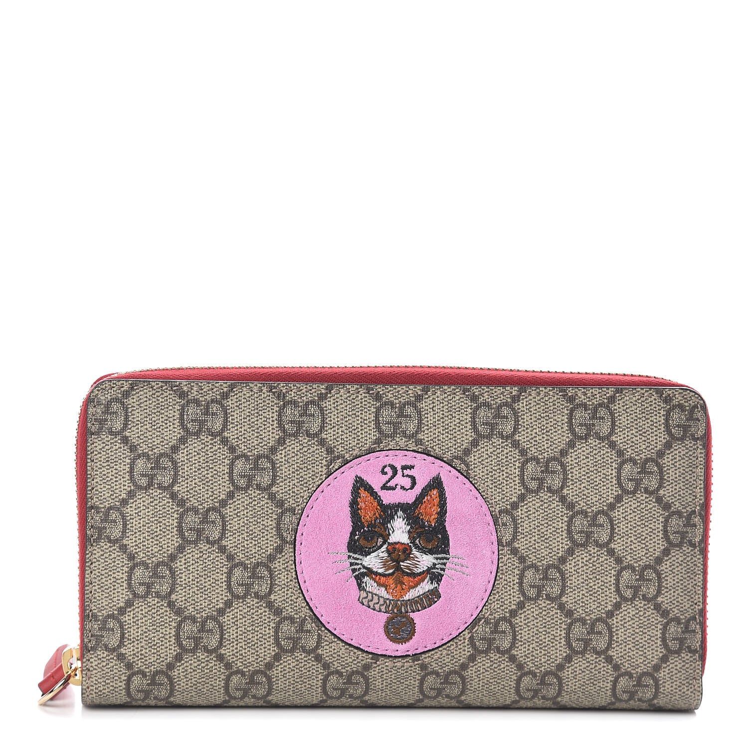 Gucci GG Supreme Monogram Bosco Patch Zip Around Wallet Beige Malva Hibiscus Red 1 of 13