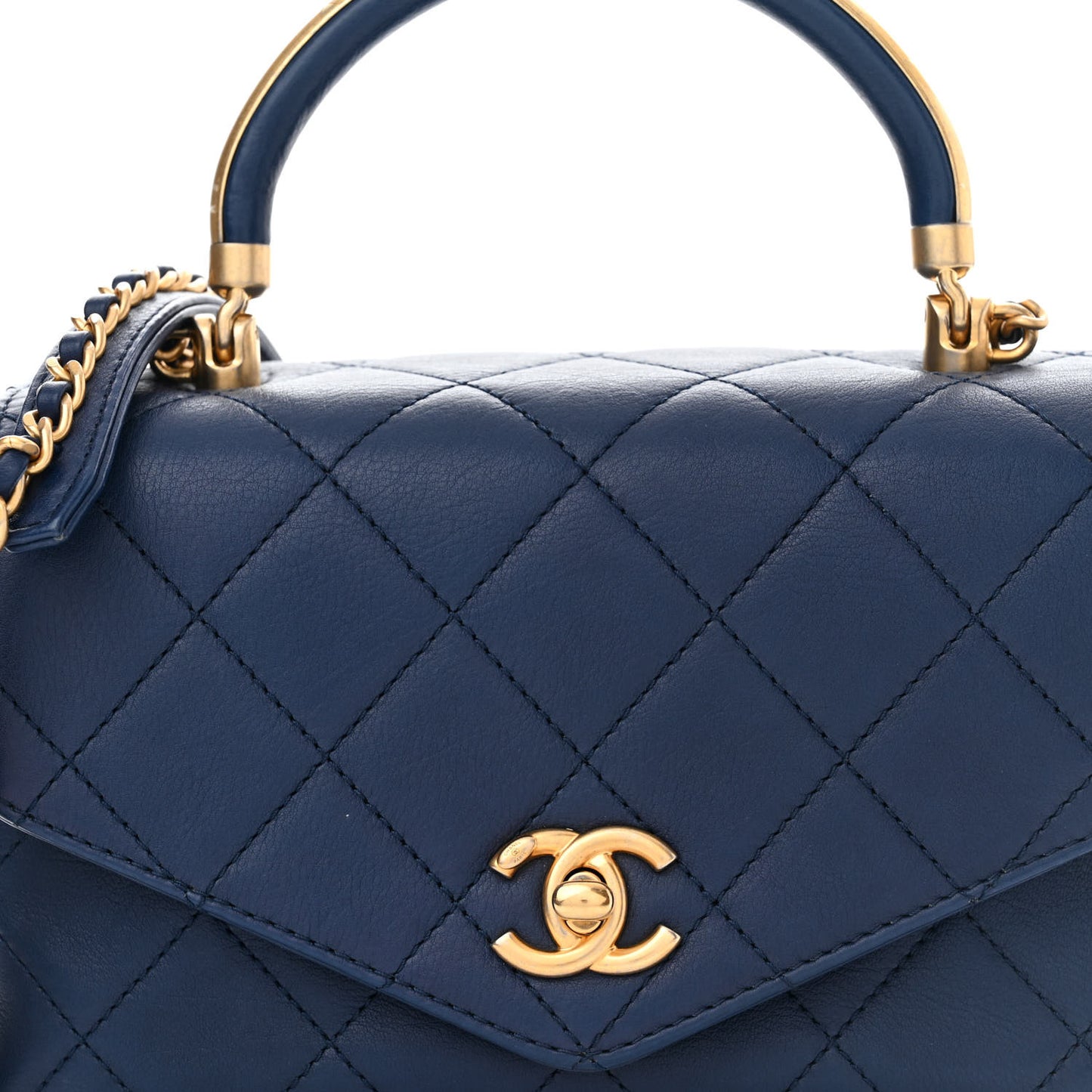 Calfskin Quilted Small Gold Top Handle Flap Blue