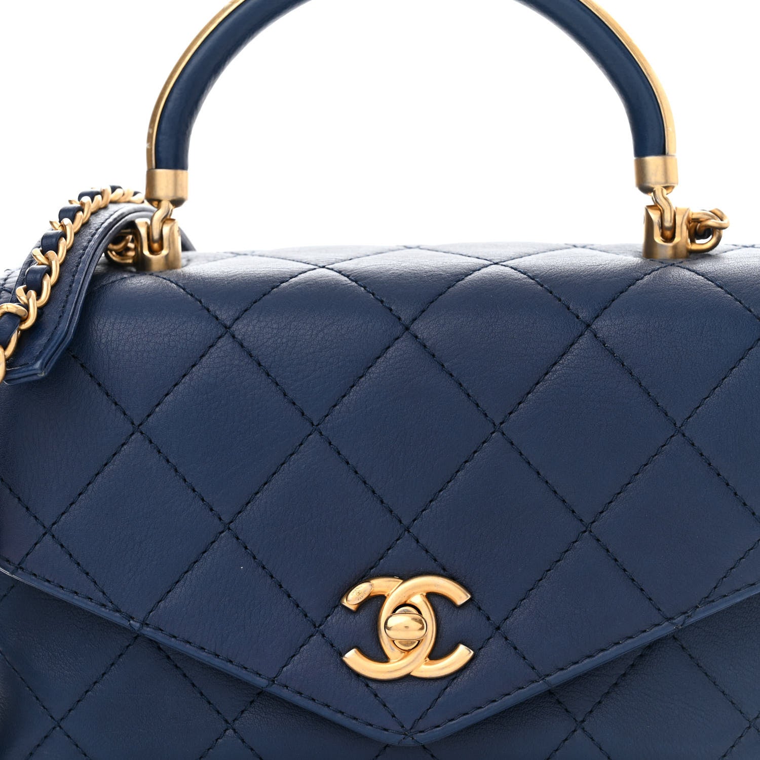 Chanel Calfskin Quilted Small Gold Top Handle Flap Blue 8 of 13