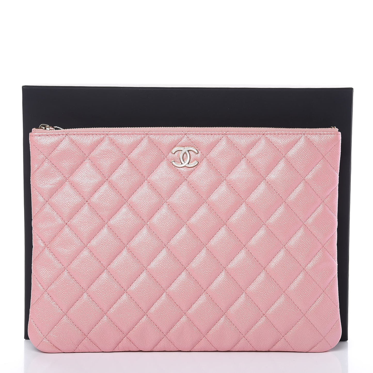 Iridescent Caviar Quilted Medium Cosmetic Case Rose Pink