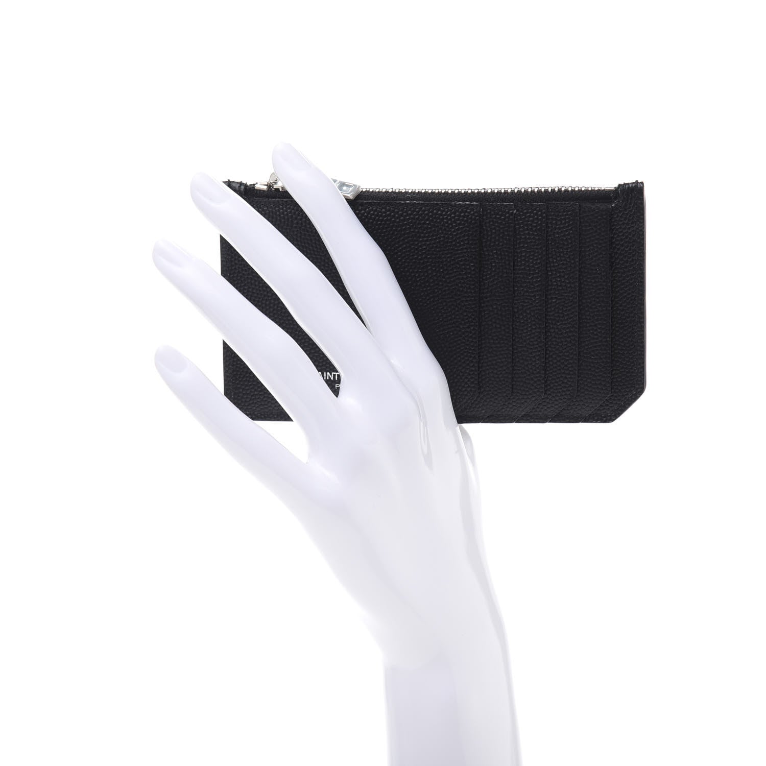Saint Laurent Grained Calfskin 5 Fragments Zip Pouch Card Holder Black 2 of 8