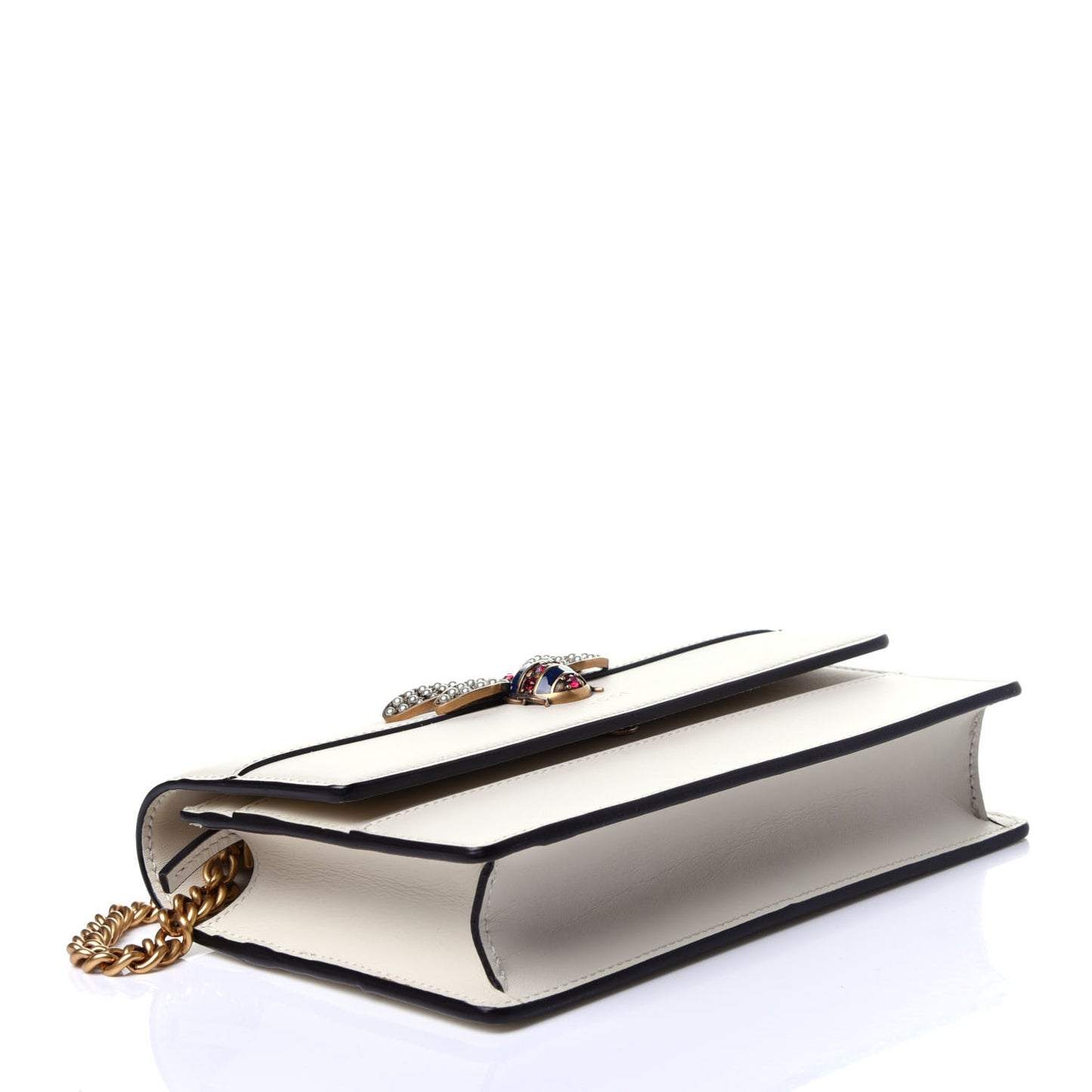 Calfskin Queen Margaret Chain Wallet White