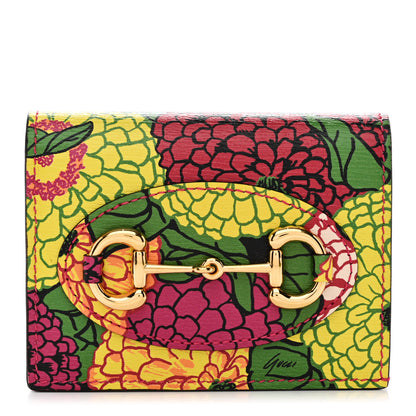 Gucci X KEN SCOTT Textured Calfskin Pomponica Print Horsebit 1955 Card Case Wallet Multicolor Fuxia Pompom 1 of 8