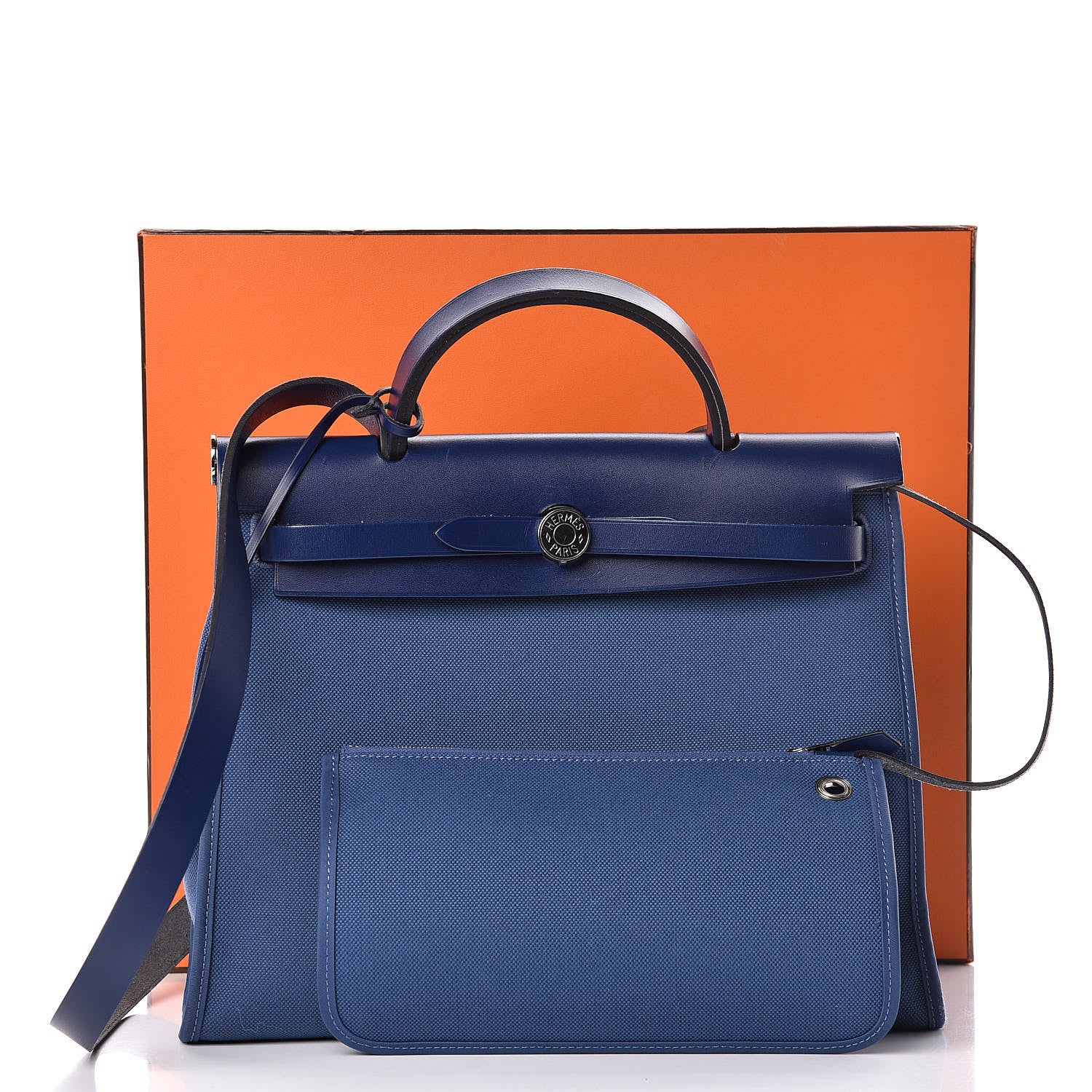 Hermes Vache Hunter Toile Herbag Zip 31 PM Bleu Brighton Bleu Saphir 16 of 16