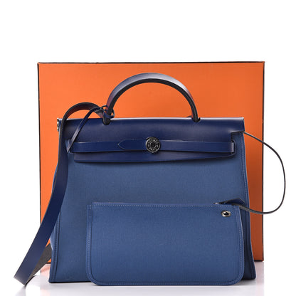 Hermes Vache Hunter Toile Herbag Zip 31 PM Bleu Brighton Bleu Saphir 16 of 16