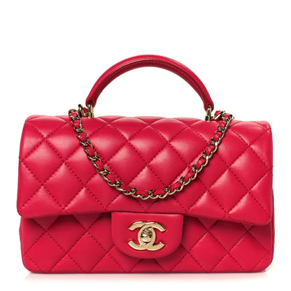 Chanel Lambskin Quilted Mini Top Handle Rectangular Flap Fuchsia 1 of 12