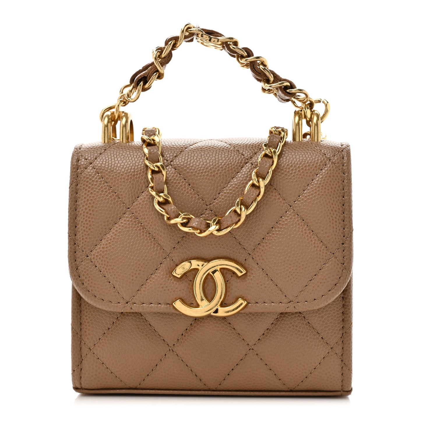 Caviar Quilted Coco First Clutch With Chain Beige