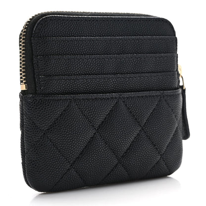 Chanel Caviar Metal Quilted Striated Zip Card Holder Wallet Black 3 of 7