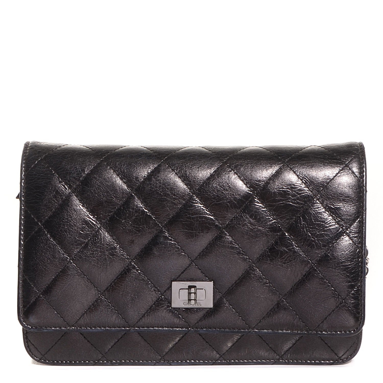 Chanel Aged Calfskin Reissue Wallet On Chain WOC Metallic Black 1 of 7