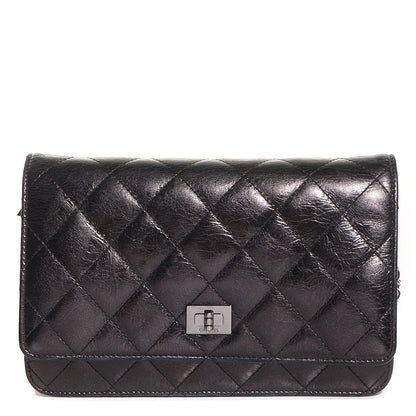 Chanel Aged Calfskin Reissue Wallet On Chain WOC Metallic Black 1 of 7
