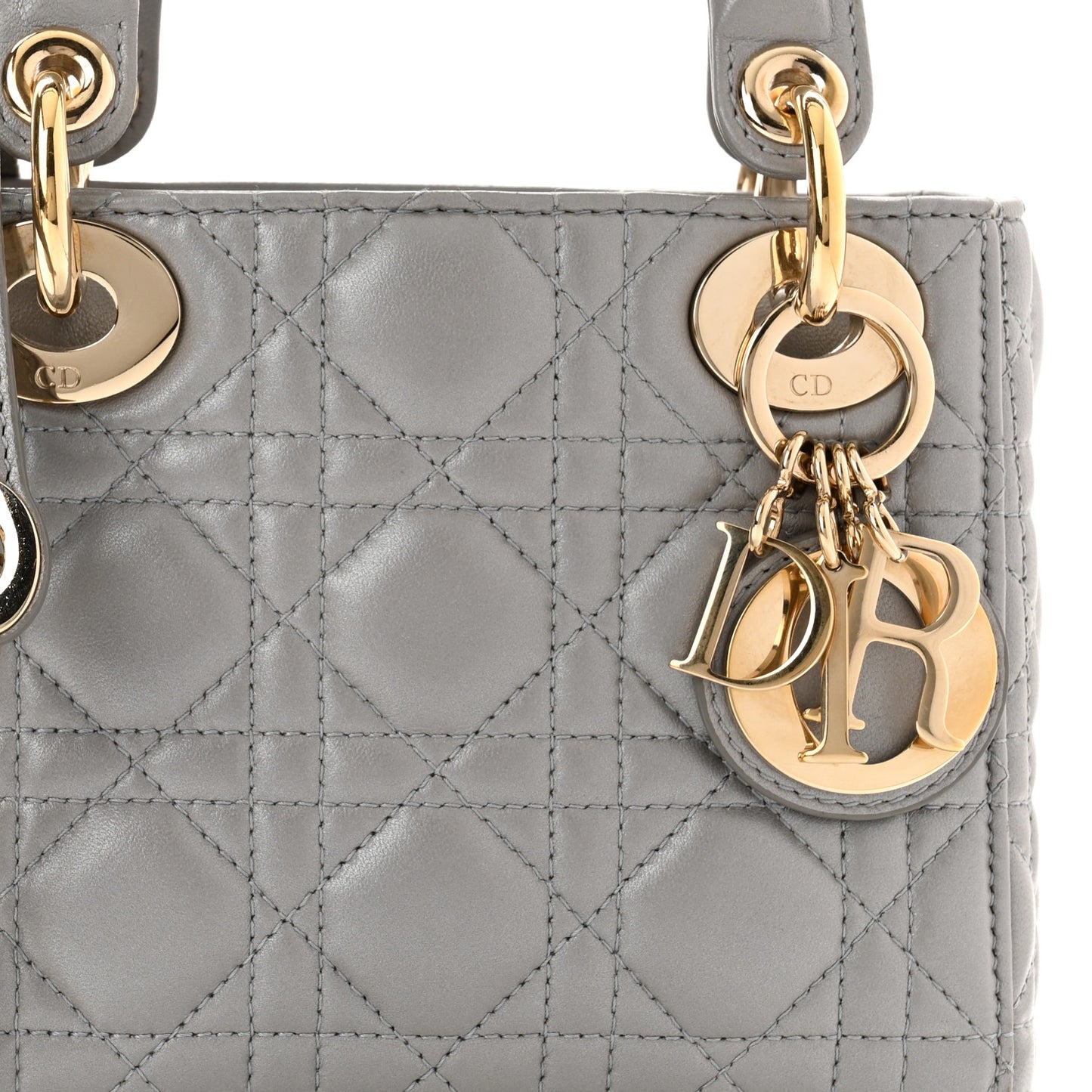 Metallic Lambskin Cannage Mini Lady Dior Grey