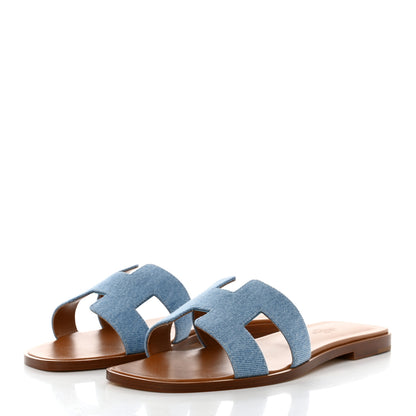 Hermes Denim Canvas Oran Sandals 38 Bleu Clair 3 of 9