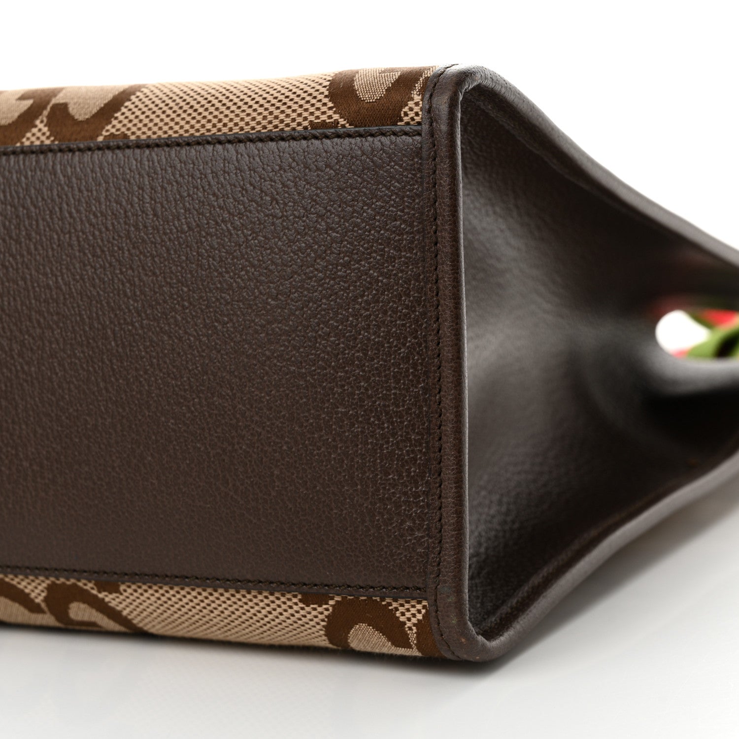 Gucci Monogram Jumbo GG Textured Dollar Calfskin Web Tote Bag Camel Ebony New Acero 9 of 10