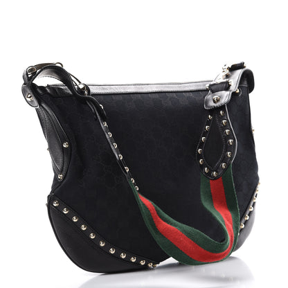 Gucci Monogram Web Studded Pelham Shoulder Bag Black 2 of 11